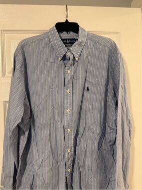 Ralph Lauren Light Blue and White Striped Button-Down Shirt